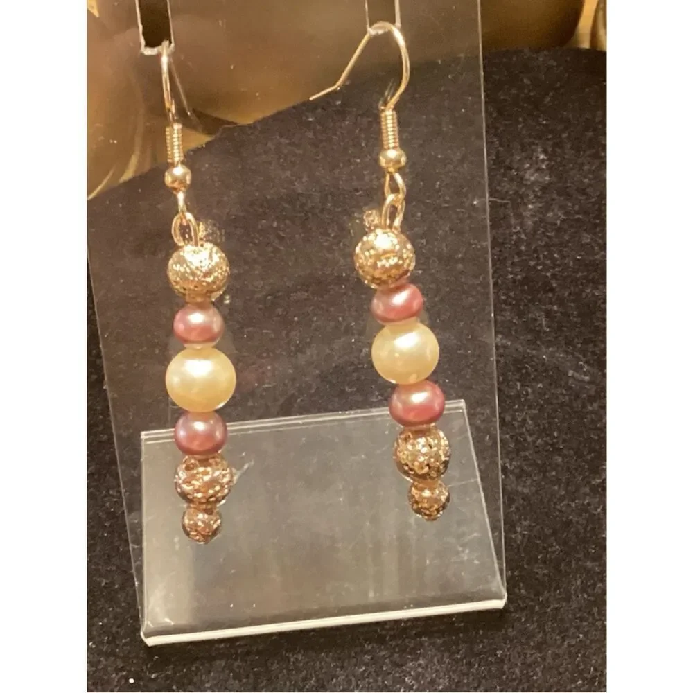 Goldtone and Faux Pearls Fishhook Drop Earrings